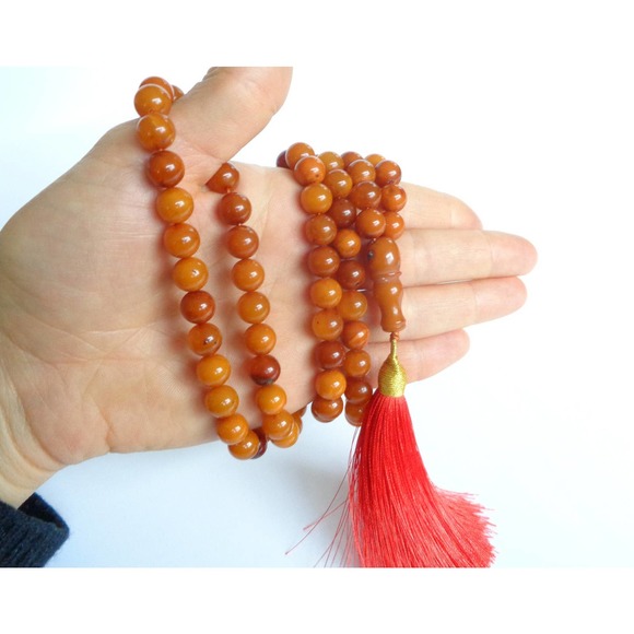 99 Bead Muslim Rosary with Minaret Butterscotch Baltic Amber Prayer Necklace 55g - Picture 3 of 10